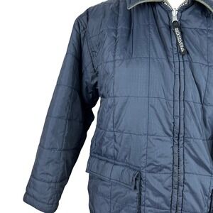 Quiksilver Mens Puffer Fleece Lined Reversible Jacket Full Zip Navy/Olive‎ Green